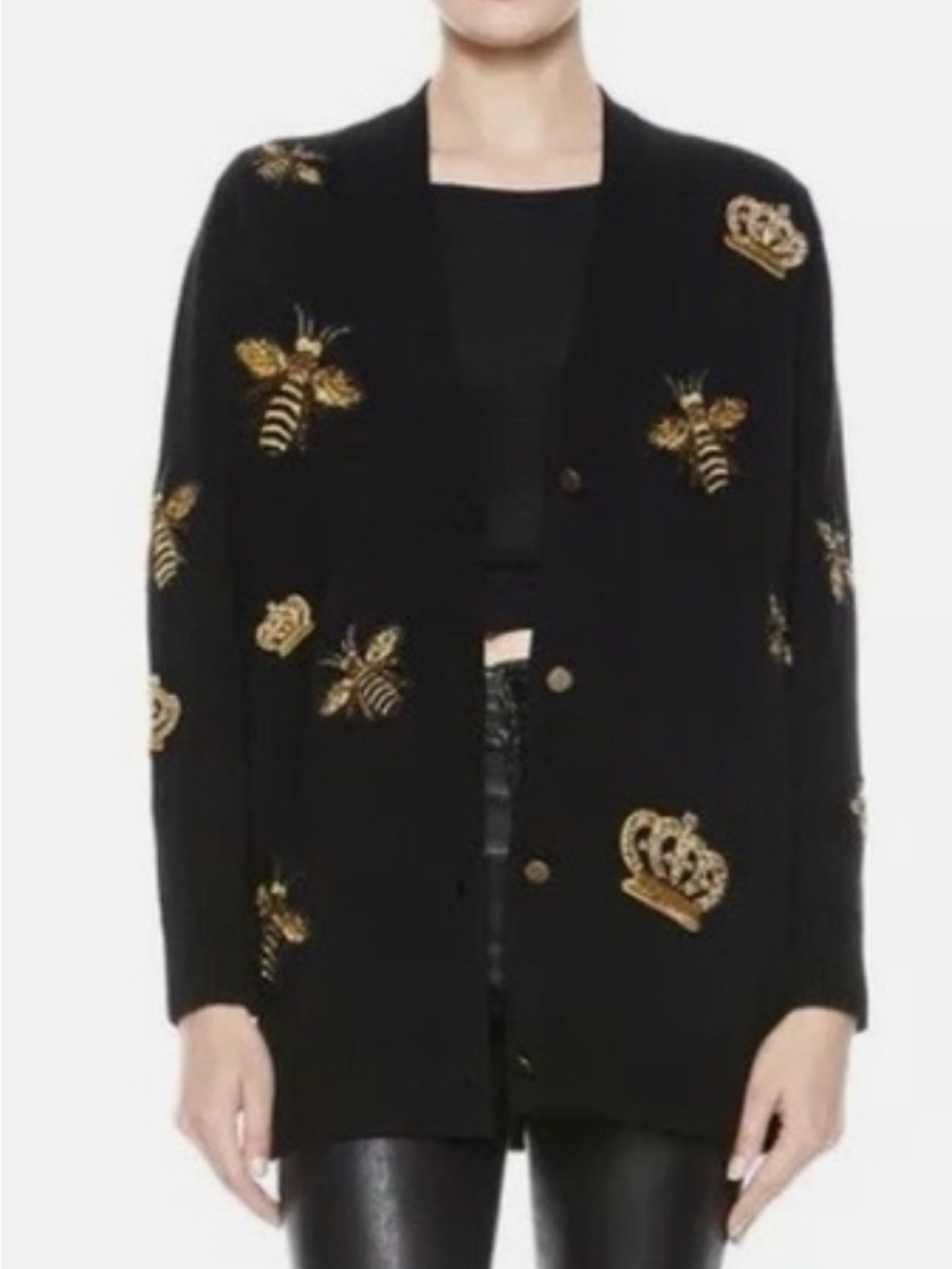Alice + Olivia - Women's Bradford Bee and Crown embroidered cardigan. Size Small